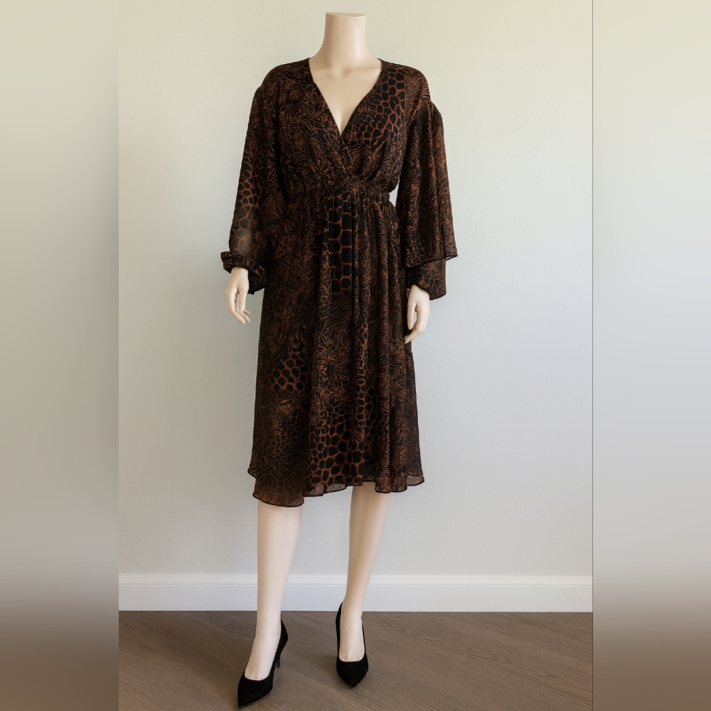 Topshop Brown Long Sleeve Dress